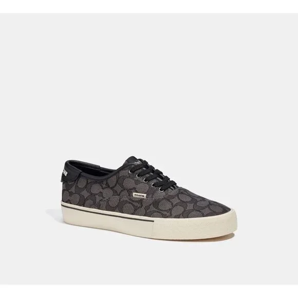 Coach Men's Size 11.5 Lace-up Sneakers Black Signature Jacquard Skate Low Top - Picture 2 of 6